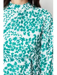 Green Lined Floral Woven Dress - 4