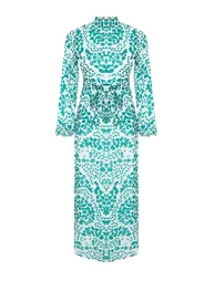 Green Lined Floral Woven Dress - 6