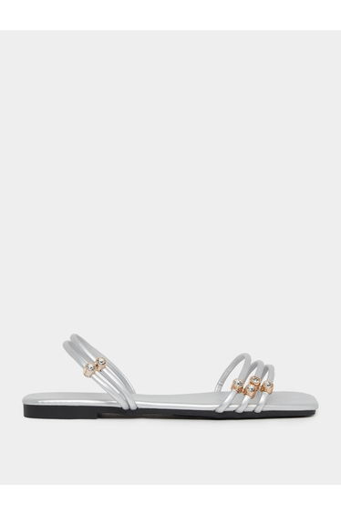 Silver Embellished Strappy Flat Sandals