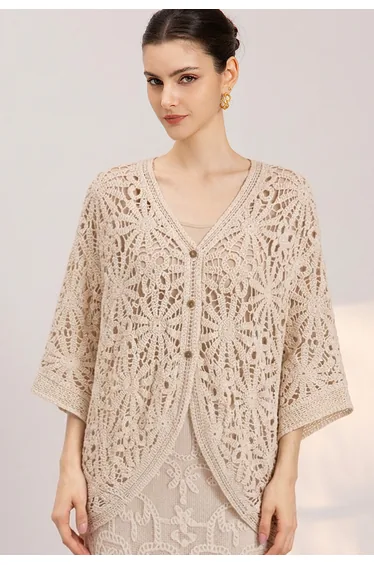 Daisy Crochet Batwing Sleeve Cardigan for Weekend Brunches & Casual Dinners