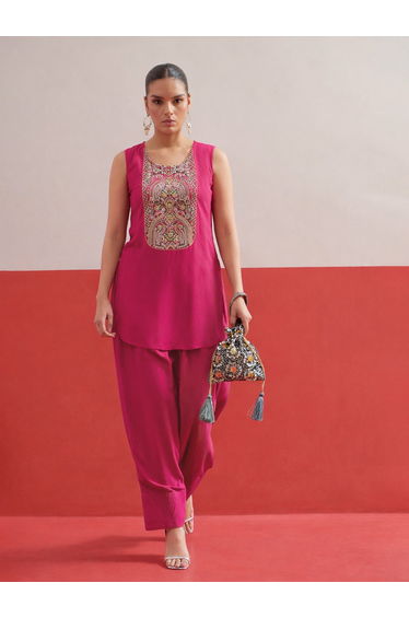 Embroidered Short Kurti with Salwar Set