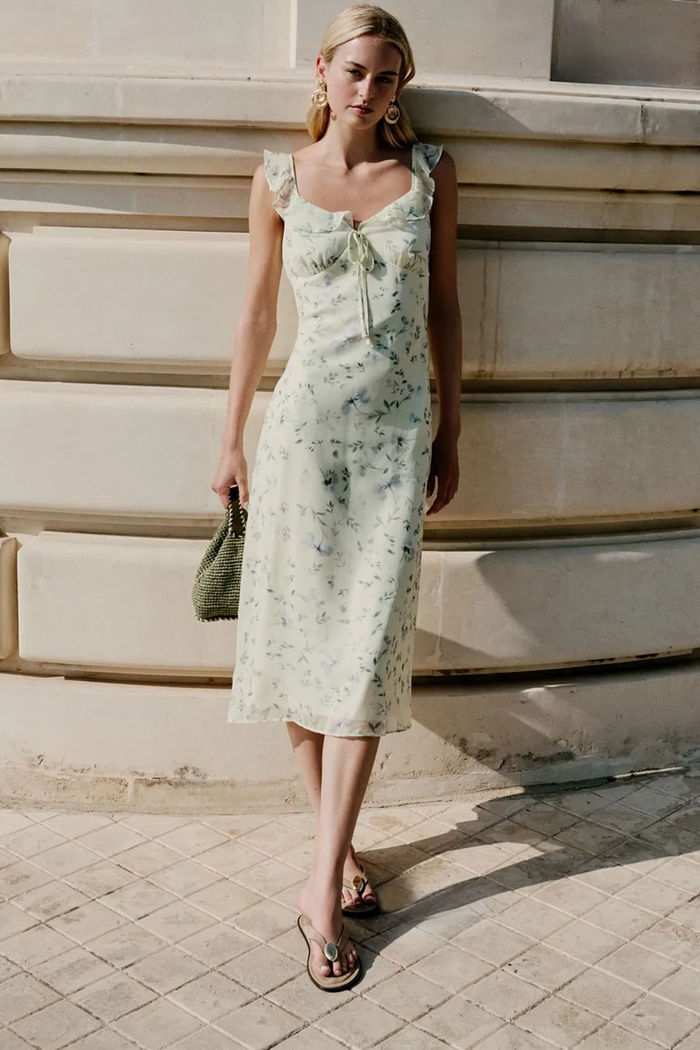 Yellow Floral A-Line Ruffle Midi Woven Dress Trendyol Yellow : Evening  Dresses : VogaCloset Bahrain