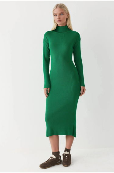MY FASHION Ribbed Turtleneck Bodycon Knit Dress