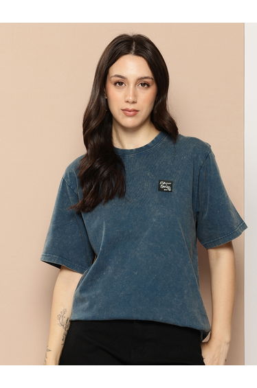 Women Oversized Washed Printed T-Shirt