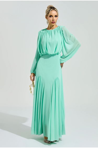 Linnea Green Pleated Maxi Dress