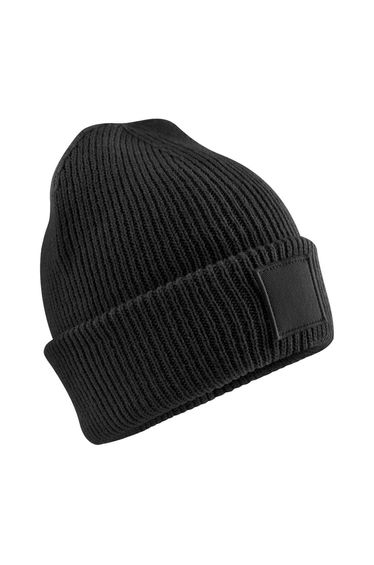 Beechfield Childrens/Kids Cuffed Tonal Patch Beanie - Black