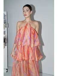 Sweet Sophistication Coral Abstract Print Halter Maxi Dress - 3
