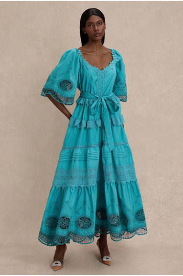 Lace Embroidered Pleated Maxi Dress