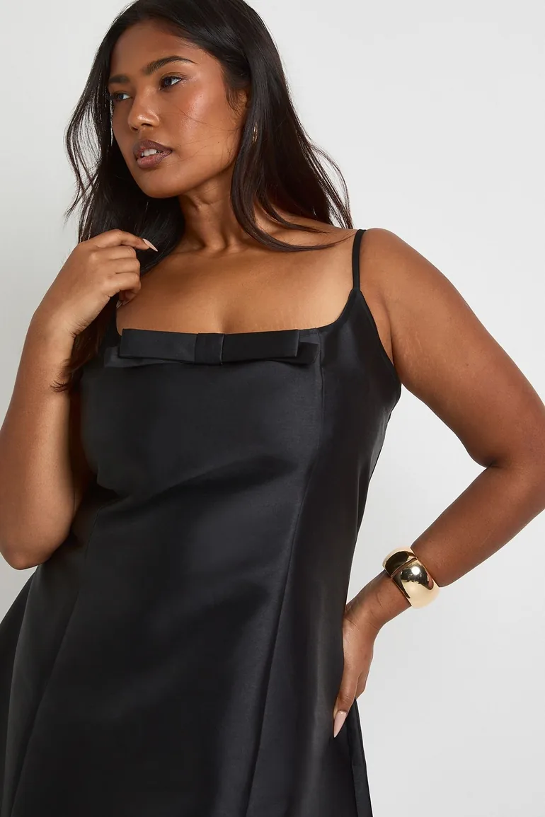 Plus Strappy Bow Front Shift Dress - black - 3