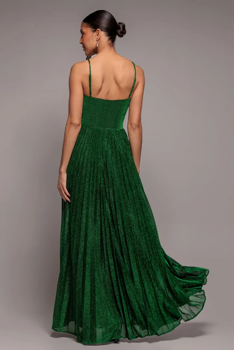 Goddiva Sleeveless Pleated A Line Lurex Maxi Dress - 1