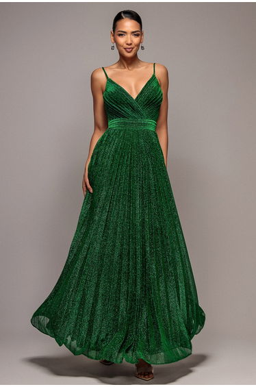 Goddiva Sleeveless Pleated A Line Lurex Maxi Dress