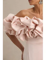 Allie | Pale Pink Puff Bardot Maxi Dress - 6