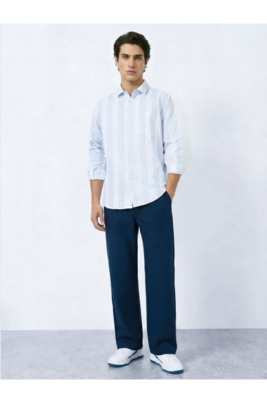 Men Blue Relaxed Fit Cotton Striped Shirt