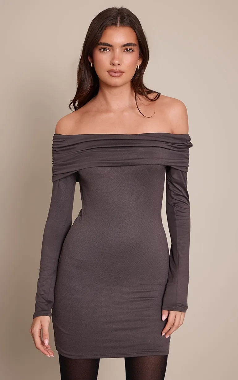 Charcoal Soft Touch Jersey Bardot Bodycon Dress Prettylittlething Grey : Party Dresses : VogaCloset Oman Charcoal Soft Touch Jersey Bardot Bodycon Dress Prettylittlething Grey : Party Dresses : VogaCloset Oman