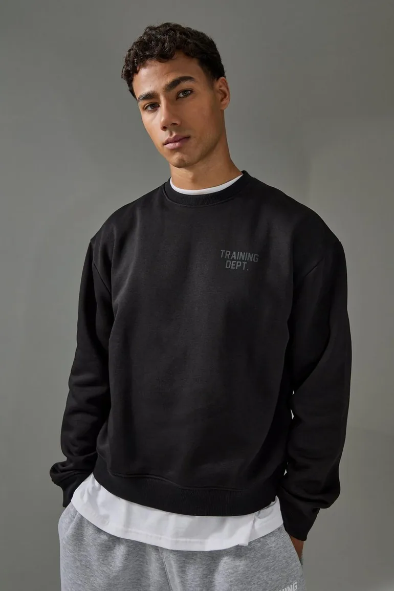 Man Active Training Dept Boxy Embossed Sweatshirt - black