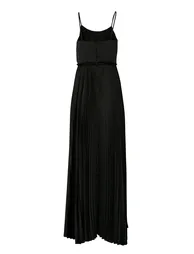 Black Pleated A-Line Maxi Party Dress - 1