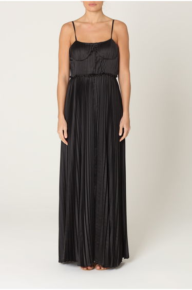 Black Pleated A-Line Maxi Party Dress