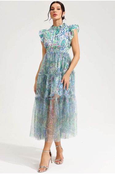 Mina Abstract Print Midi Dress