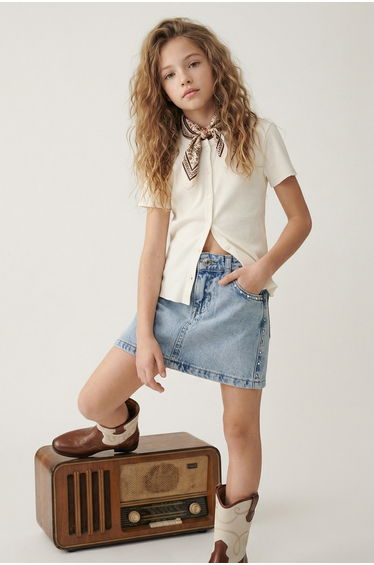 Blue Short / Mini Straight Denim Skirt
