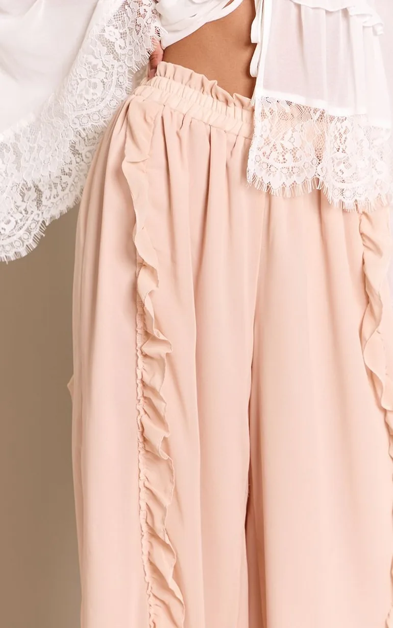 Pink Frill Detail Wide Leg Trousers - 3