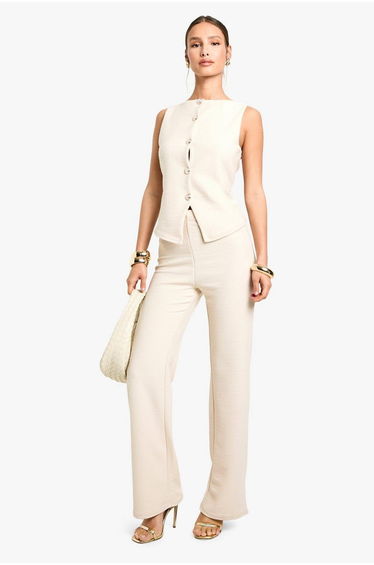 textured wide leg trouser