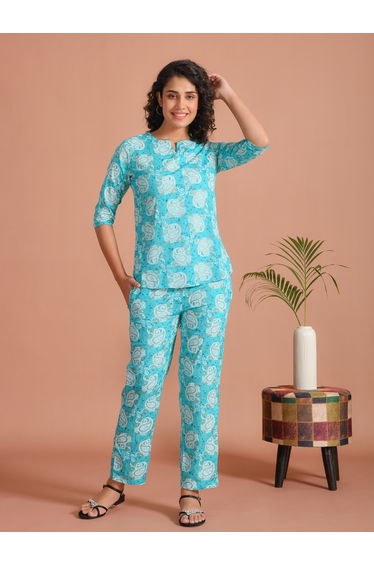 Printed Notch Neck Top and Pyjama Set