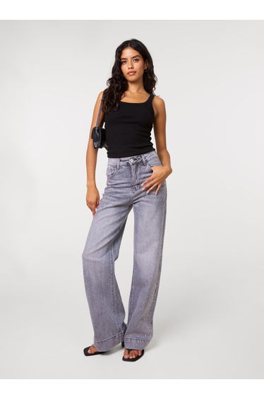 Diamante Side Wide Leg Jeans
