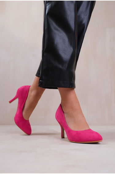 PAOLA MID HIGH HEEL COURT PUMP SHOES WITH POINTED TOE IN FUCHSIA PINK