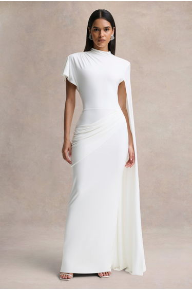 Tropic | White High-Neck Maxi With Long Cape Sleeve