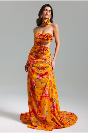 Roxany Cut Out Flr Printed Maxi Dress