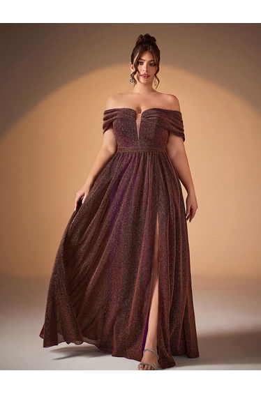 Leely Plus Women's Elegant Off the Shoulder A-Line Dress