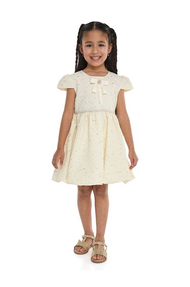 Girls Jacquard Festive Dress with Embellishment