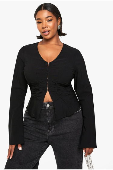 PLUS RUCHED AND HOOK AND EYE TOP - black