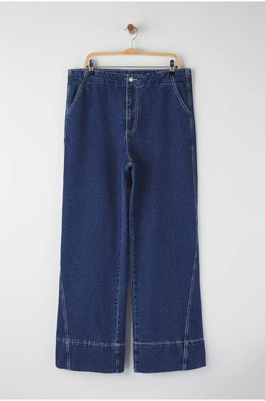 Blue High Waist Stitch Detailed Wide Leg Plus Size Wide Leg Jeans