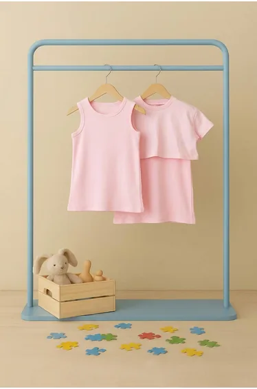 Pink Plain Knitted Bottom - Top Set