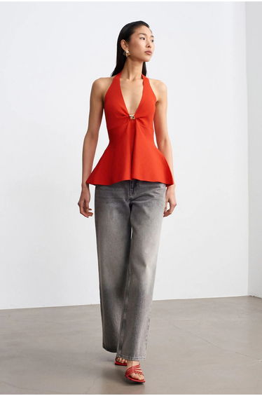 DILVIN Seamless Halter Peplum Blouse