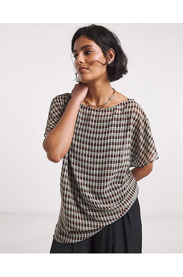 Check Chiffon Draped Top