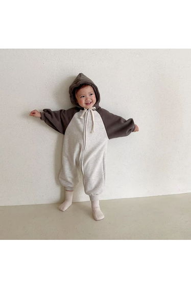 Baby Color Block Loose Hooded Romper