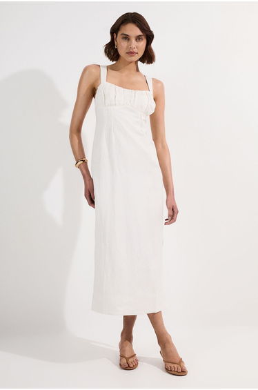 Viscose Linen Ruched Detail Strappy Woven Dress