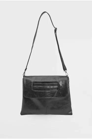 Black Oversized Faux Leather Look Clutch Bag with Handle
