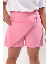 Pink Bow Large Size Woven Shorts Skirt - 2