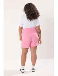 Pink Bow Large Size Woven Shorts Skirt - 3