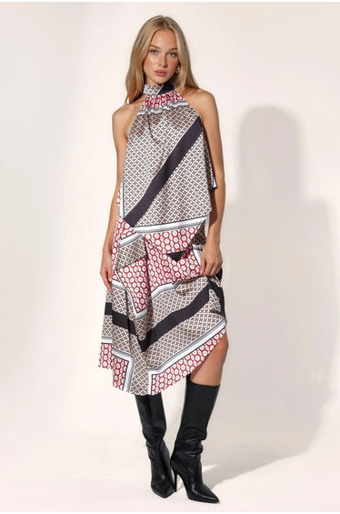Patterned Satin Midi Skirt