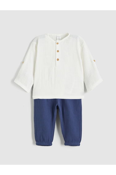 Baby Boys' Grandad Collar Shirt and Sweatpants