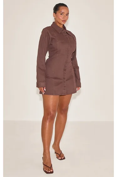 Shape Chocolate Stretch Denim A-line Mini Dress