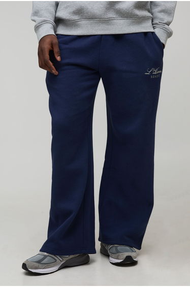 Wide Leg Embroidered Homme Joggers - navy