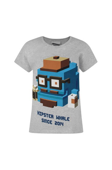 Crossy Road Children/Girls Official Hipster Whale T-Shirt - Light Grey
