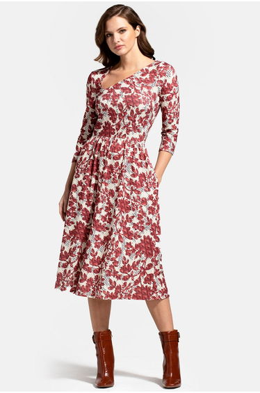 Asymmetric Neckline Midi Dress