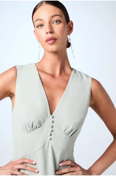 V Neck Empire Seam Crepe Dress