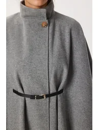 ISTANBUL Textured Long Sleeve Half Turtleneck Belted Jacket - 3